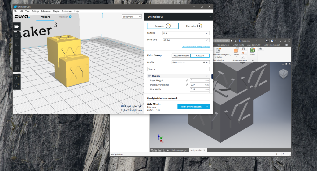 Screenshot of Cura Autodesk Inventor plugin