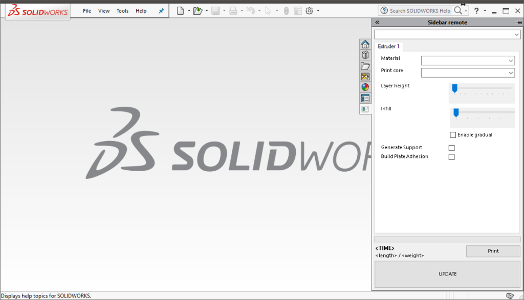 Screenshot of Cura Solidworks addon remote concept